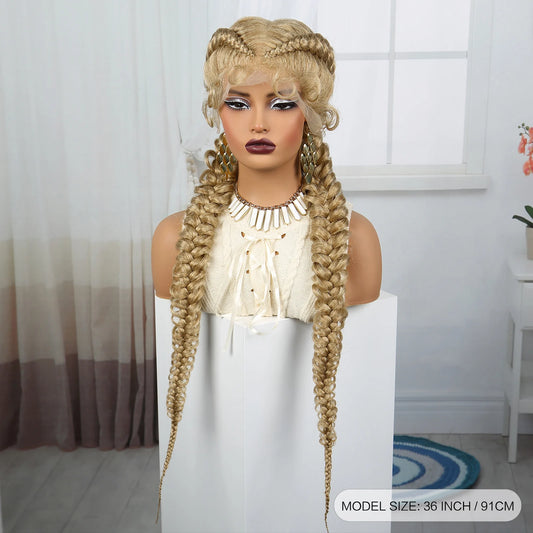 36" Blonde Twist Braids Wig | Transparent Lace Front | Baby Hair Luxegan