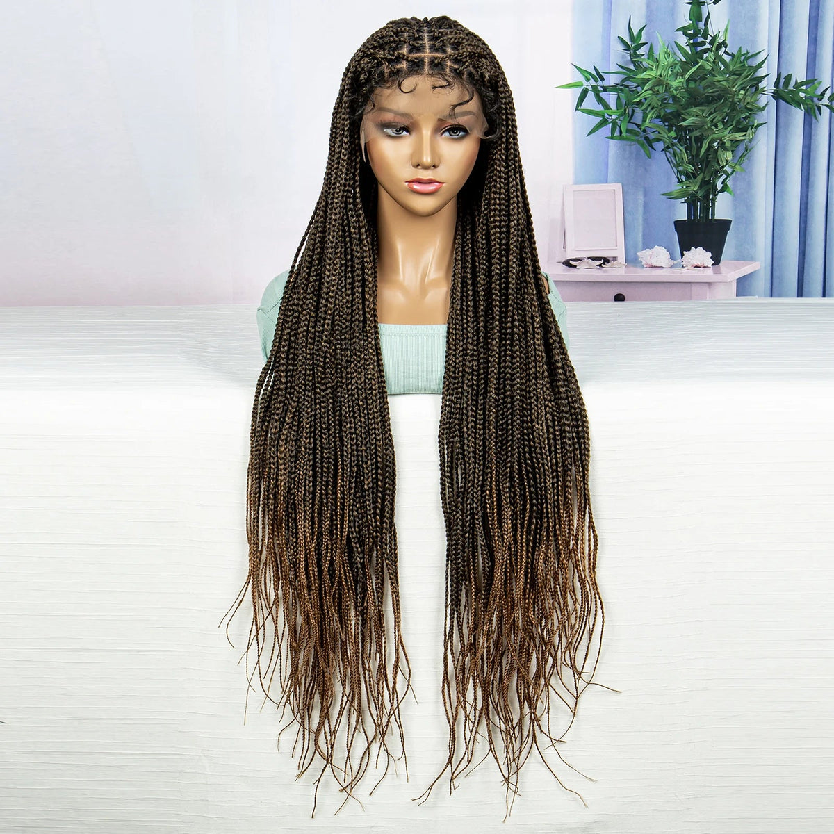 Synthetic Braided Wig Synthetic Hair Lace Front Wigs Box Braided Wigs for Black Women 36 Inches Micro Braids Wigs with Baby Hair Luxegan