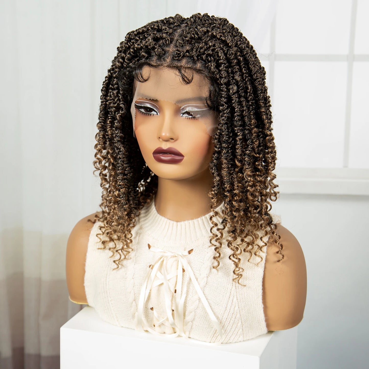 14" Full Lace Twisted Braids Wig with Baby Hair | Natural Looking Synthetic Lace Frontal Braided Wig for Black Women Luxegan