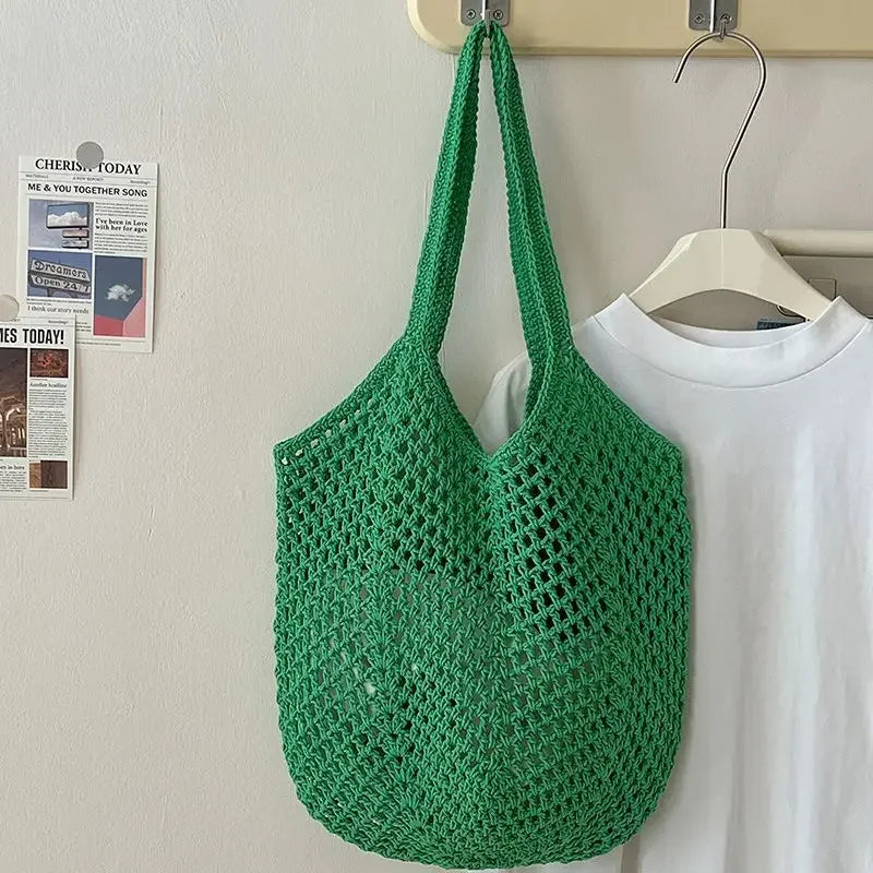 Large Capacity Cotton & Straw Woven Shoulder Bag | Ladies Handmade Wicker Style Beach Tote | Casual Messenger Handbag for Women | Versatile Summer Travel Shopper Luxegan