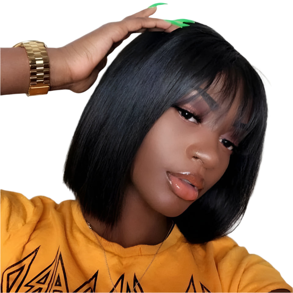 Rebecca Straight Bob Wig with Bangs | Remy Human Hair 10-14 Inches Luxegan