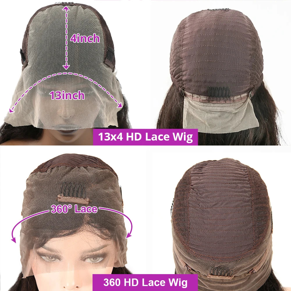 40 Inch Full 360 HD Lace Frontal Kinky Yaki Straight Human Hair Wig | 300% Density Transparent Lace Front Wig for Women Luxegan