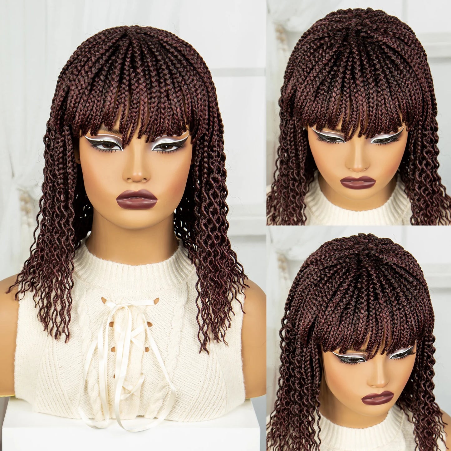 14" Curly Knotless Box Braids Wig | 1B-30 Ombre | Machine Made Synthetic Braids | Black Women