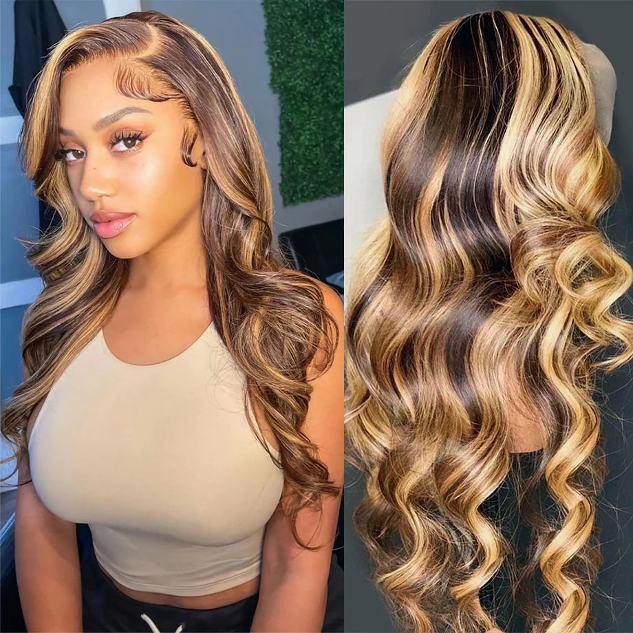 Highlighted Body Wave Brazilian Human Hair Wig | Sophisticated 360 Lace Frontal & HD Lace Options | Elegant 26+ Inch Long Remy Hair | "Dignified" Pre-Plucked Highlighted Lace Frontal for Versatile Glamour Luxegan