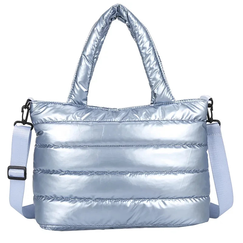 New Puffer Tote Bag for Women | Quilted Puffy Handbag & Lightweight Down Cotton Padded Shoulder & Crossbody Bag Luxegan