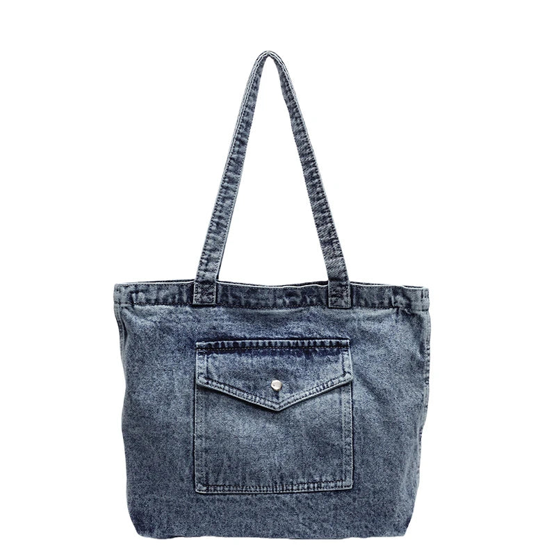 Fashion Luxury Women’s Denim Shoulder Bag | High-Quality Fabric Large Capacity Tote | Sophisticated Multi-Functional Handbag | Fashion-Forward Square Denim Crossbody with Exterior Flap Pocket Luxegan