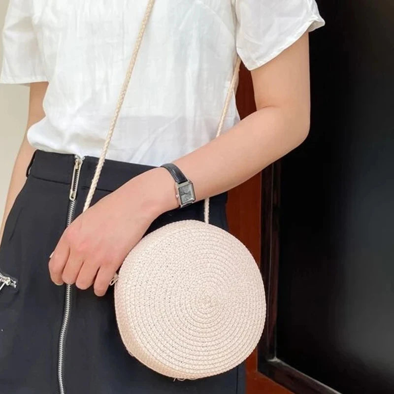 Round Straw Bag | Women's Woven Beach Crossbody Bag & Handmade Knitted Small Handbag Luxegan