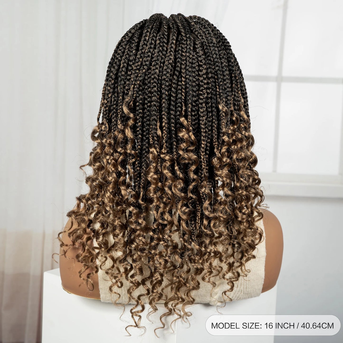 Short Ombre Boho Knotless Braids Bob Wig with Curly Ends | Full Lace Luxegan