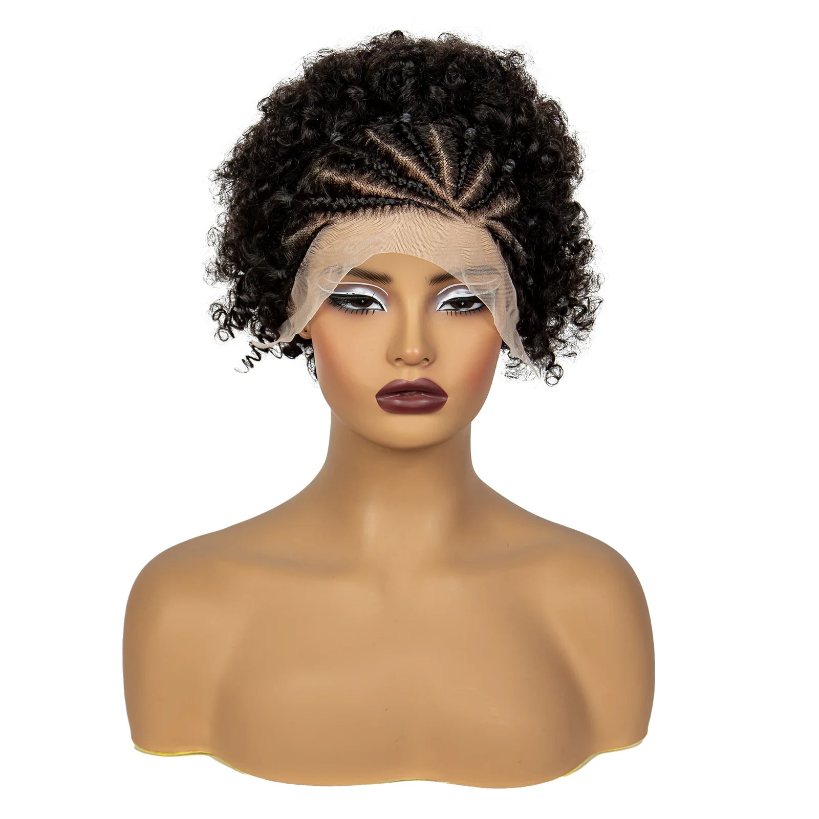 Natural Black Synthetic aBraided Wig | 13x4 Transparent Lace Front Short Afro Kinky Curly Braids Luxegan