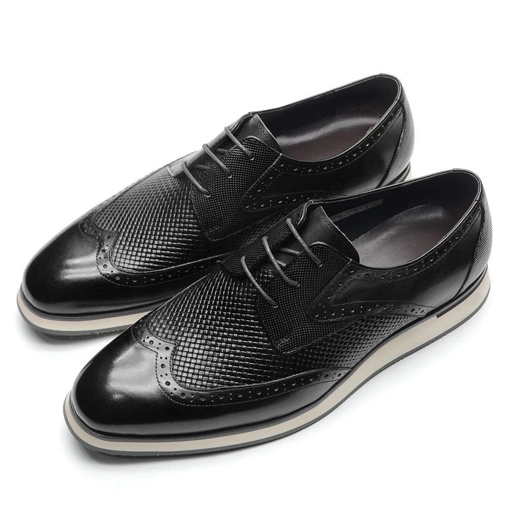 Luxury Handmade Men's Genuine Leather Derby Shoes | Classic Black & Brown Crocodile Print Casual Dress Shoes Luxegan