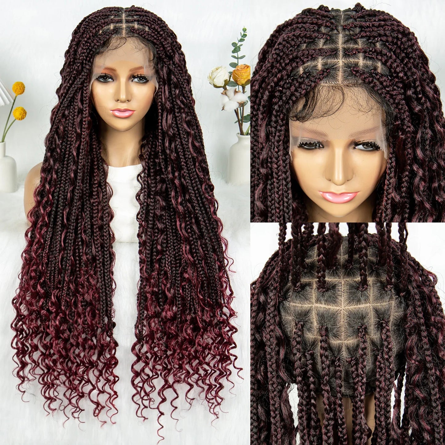 32" Natural Boho Knotless Braids Wig | HD Lace Front | Baby Hair | Synthetic Luxegan