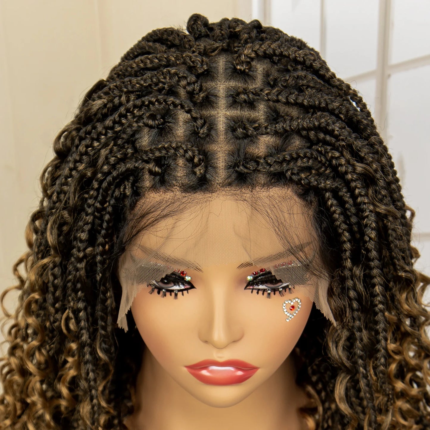 Curly Braided Wig | Boho Box Braids | Full Lace Wig | Knotless Braids | Brown Wig | Synthetic Hair | Black Women