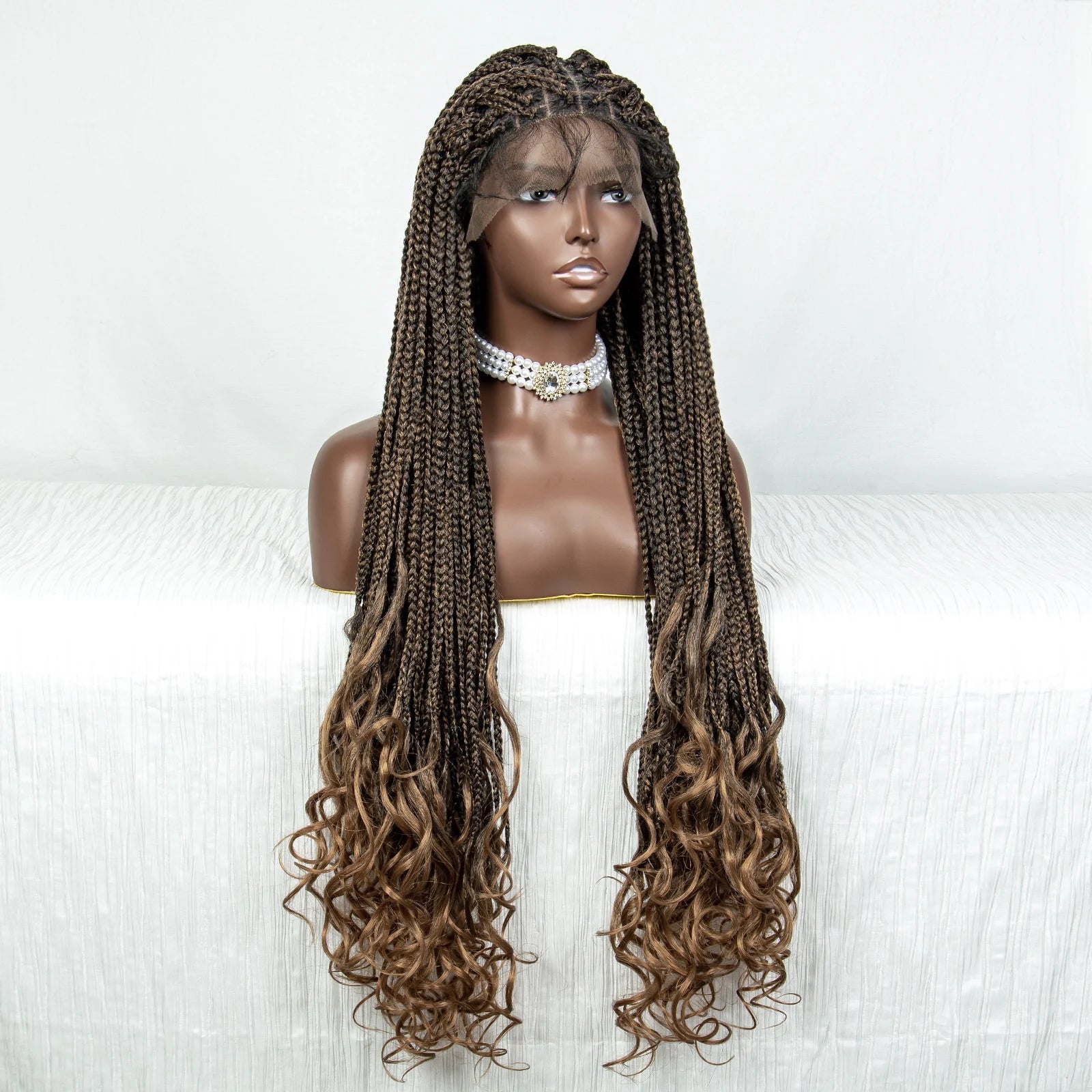 36" Water Wave Braided Wig | Lace Front | Baby Hair | Long Braids Luxegan
