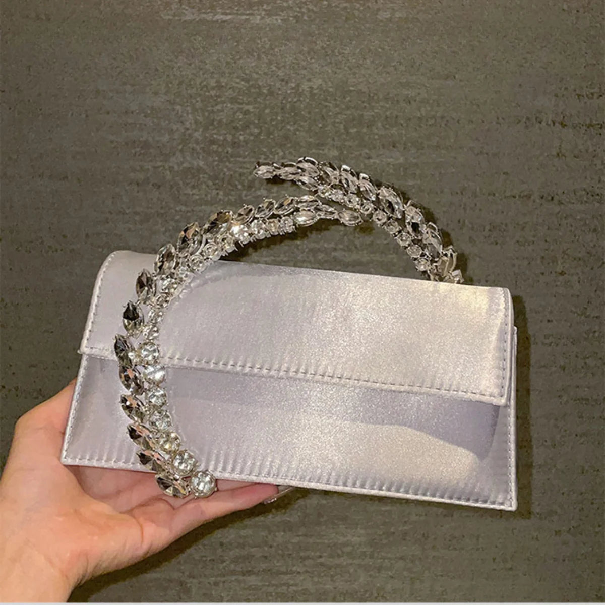 Shining Rhinestone Minaudière | Elegant Silk Satin Party Clutch Luxegan