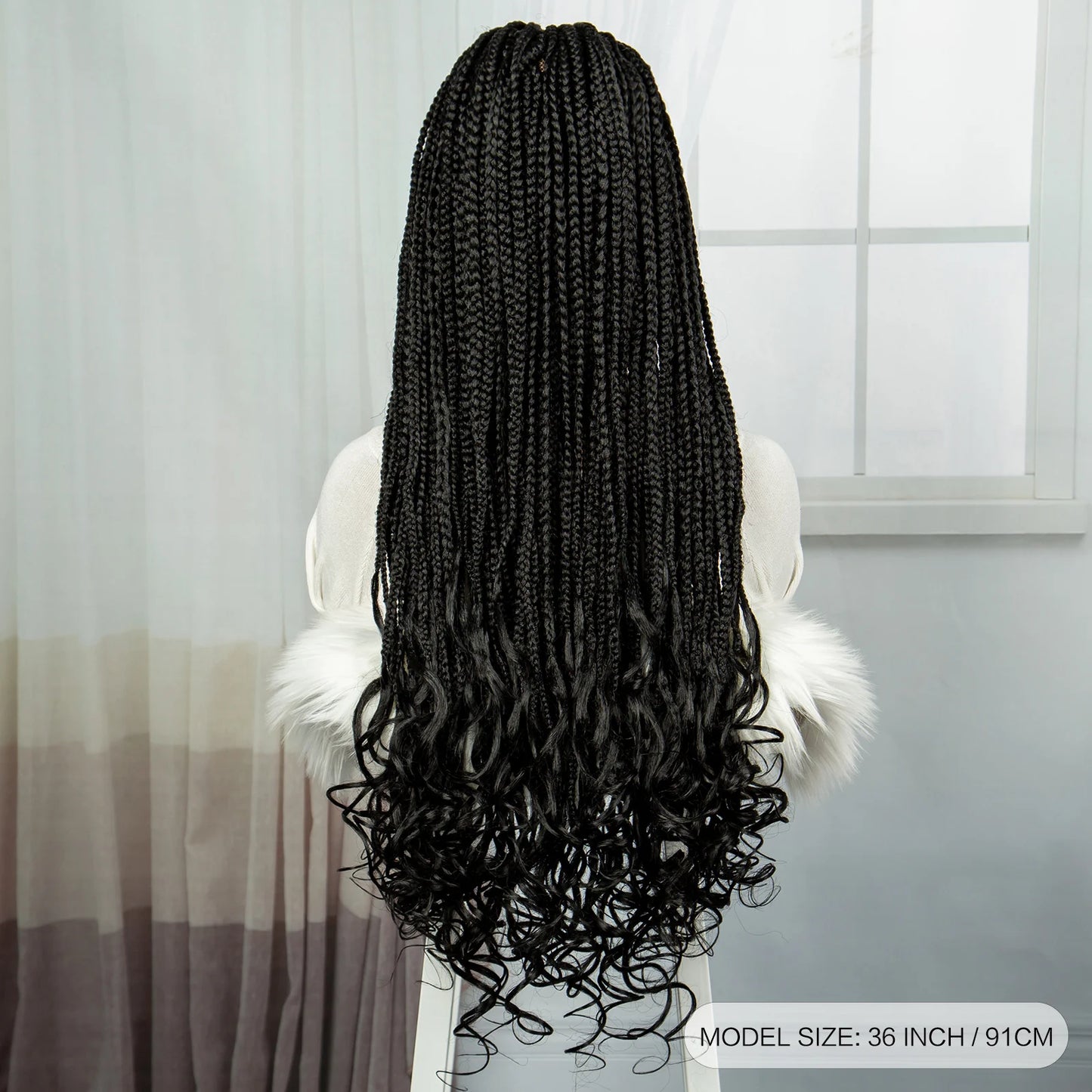 36" Knotless Box Braids Wig with Wavy Ends | Blended Braids | Lace Front Luxegan