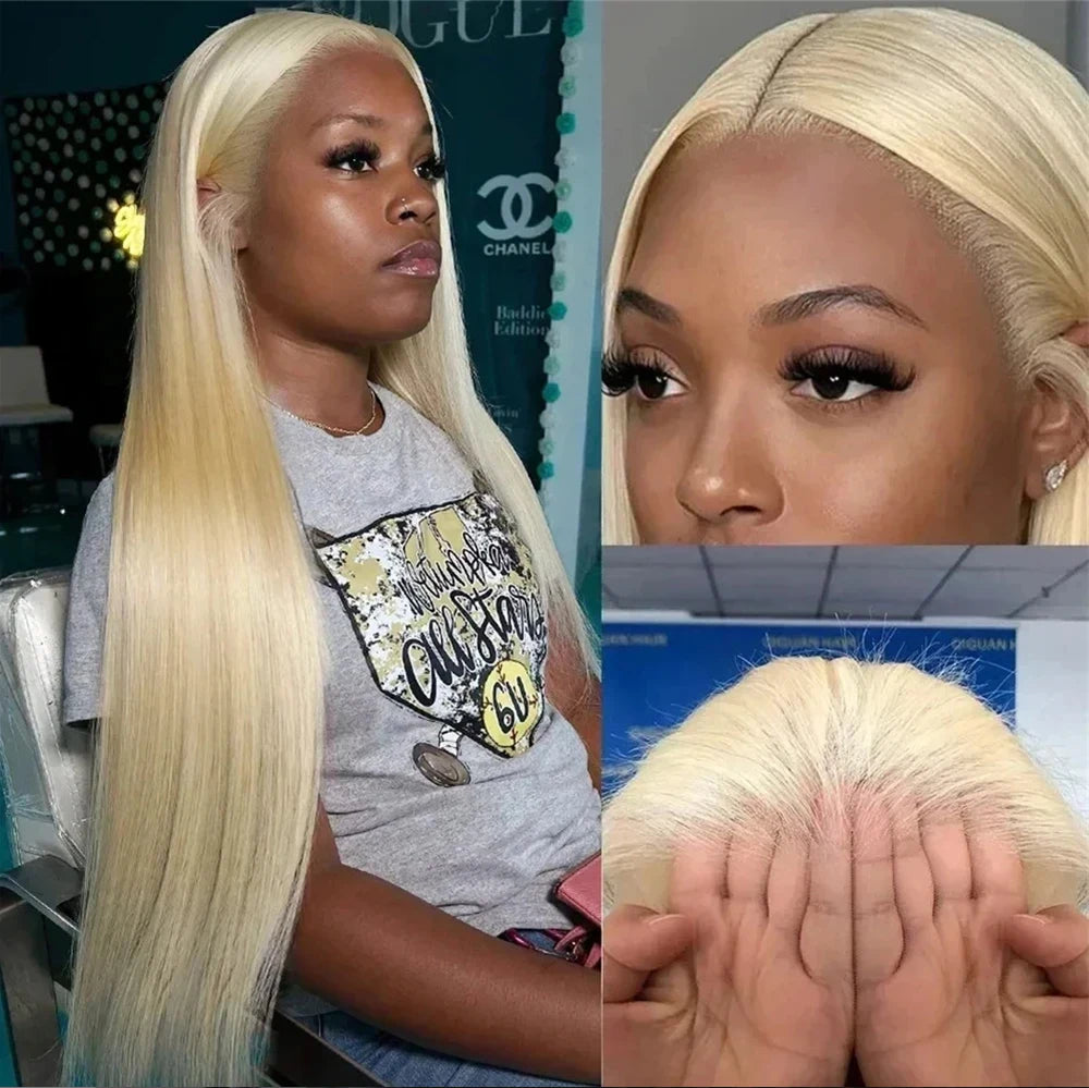 HD Transparent 613 Blonde Lace Front Wig | Bone Straight Brazilian Remy Hair | 200% Density
