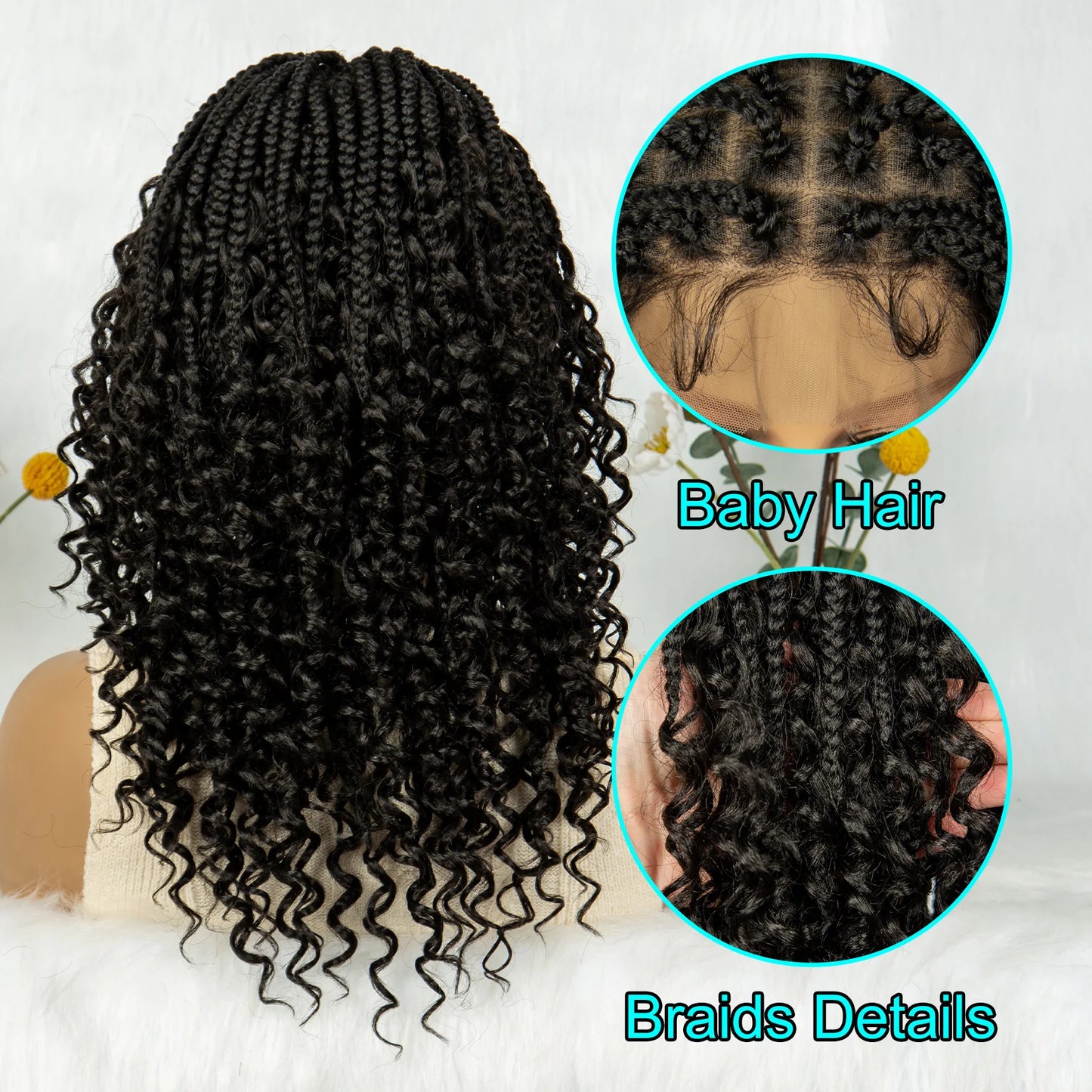 Short Boho Box Braids Wig | Curly Ends | Full Lace | Baby Hair | Synthetic Hair | Black Women