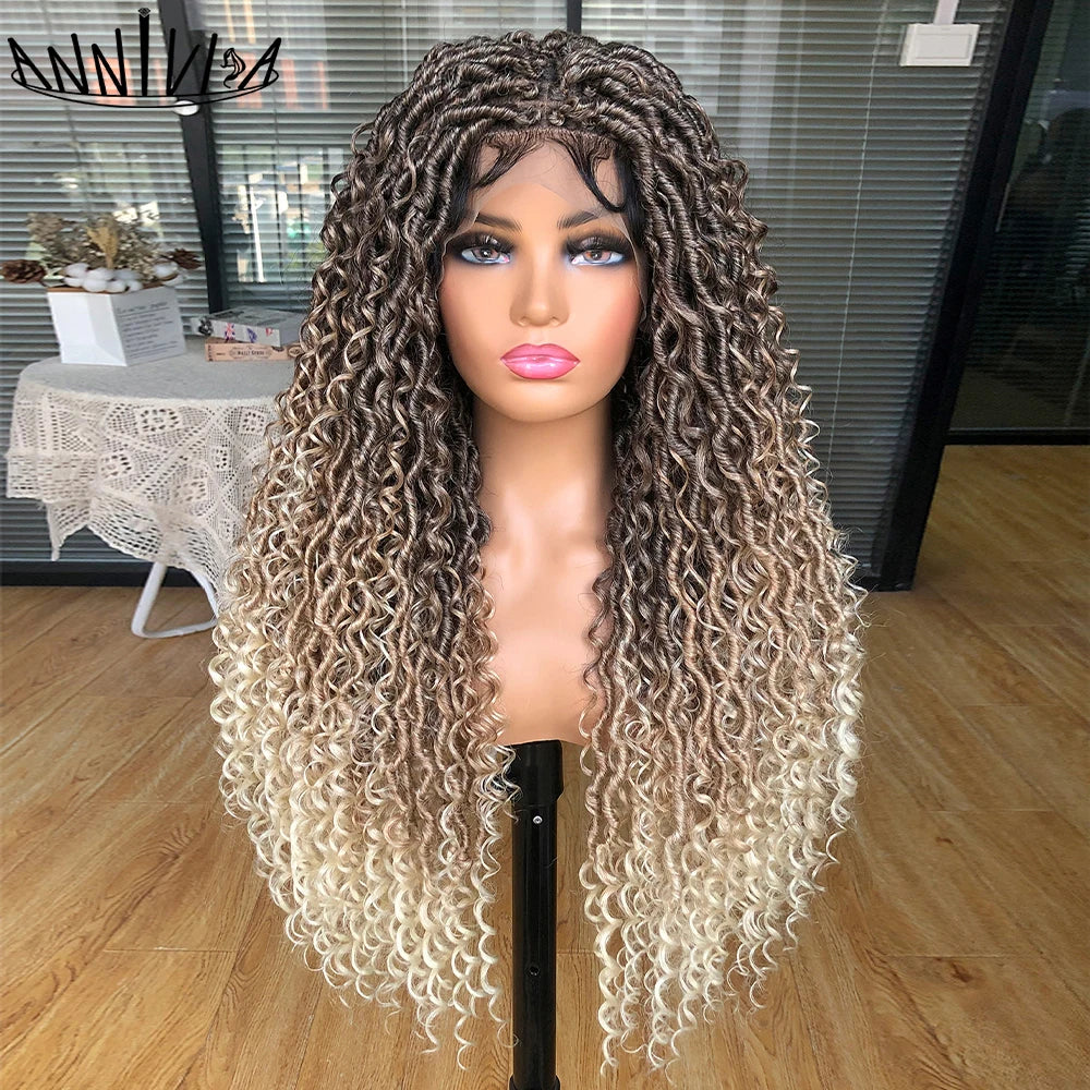 Luxurious Goddess Faux Locs Wig | Full Lace Braid with Baby Hair | Bohemian Twist Crochet Curls | Kanekalon Synthetic Wig for Black Women Luxegan