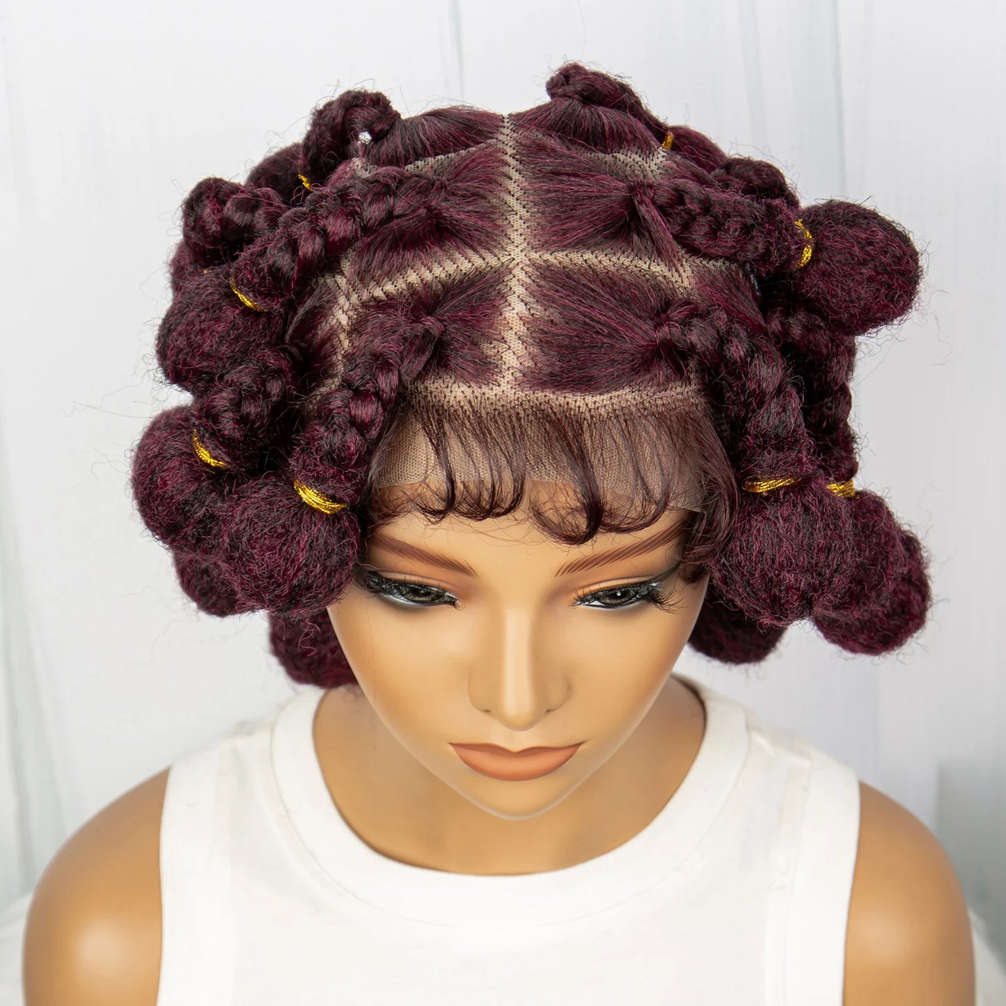 Stunning Burgundy #99J Handmade Bantu Knots Braided Wig - Full Lace, Baby Hair