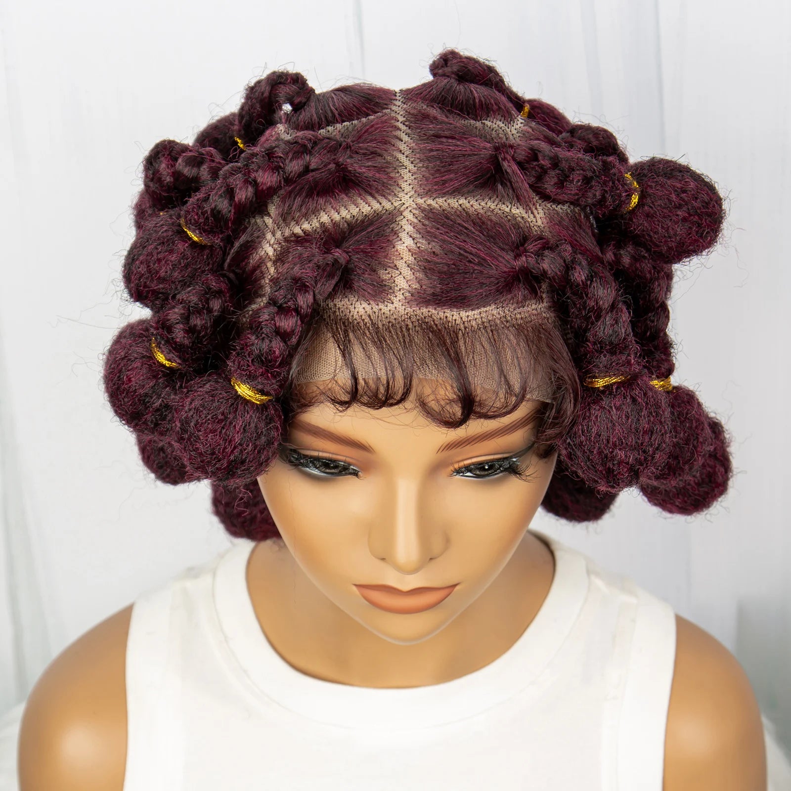 Stunning Burgundy #99J Handmade Bantu Knots Braided Wig - Full Lace, Baby Hair