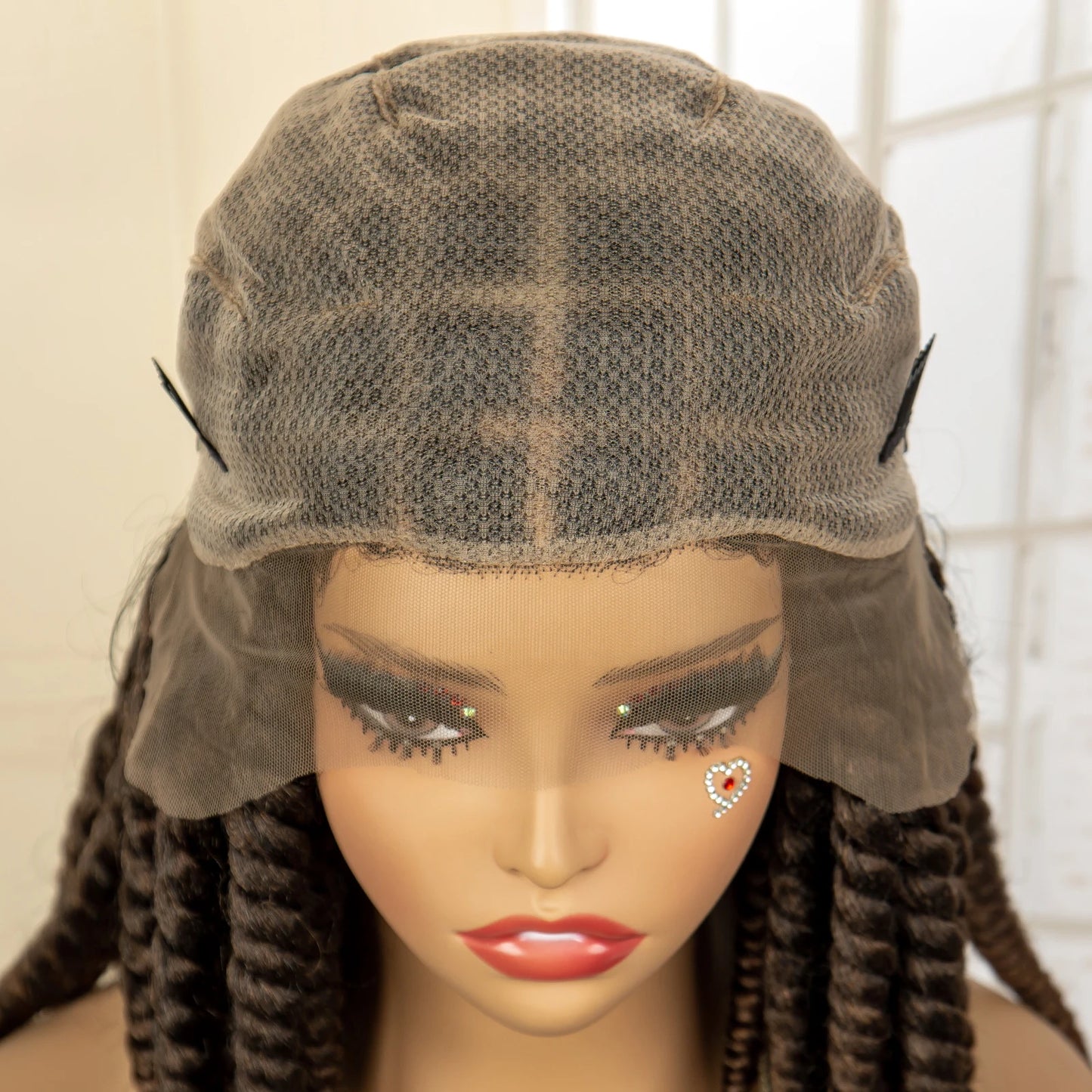 16 Inch Brown Twisted Braided Bob Wig | Full Lace | Kanekalon Fiber | For Black Women - Luxegan