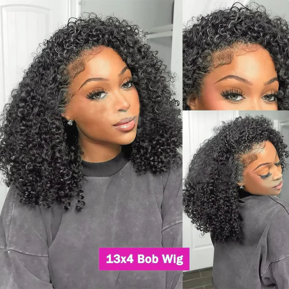 250% Density Brazilian Deep Curly Short Bob Wig | 13x4 HD Transparent Lace Front & 4x4 Deep Wave Closure Human Hair Wigs for Women Luxegan