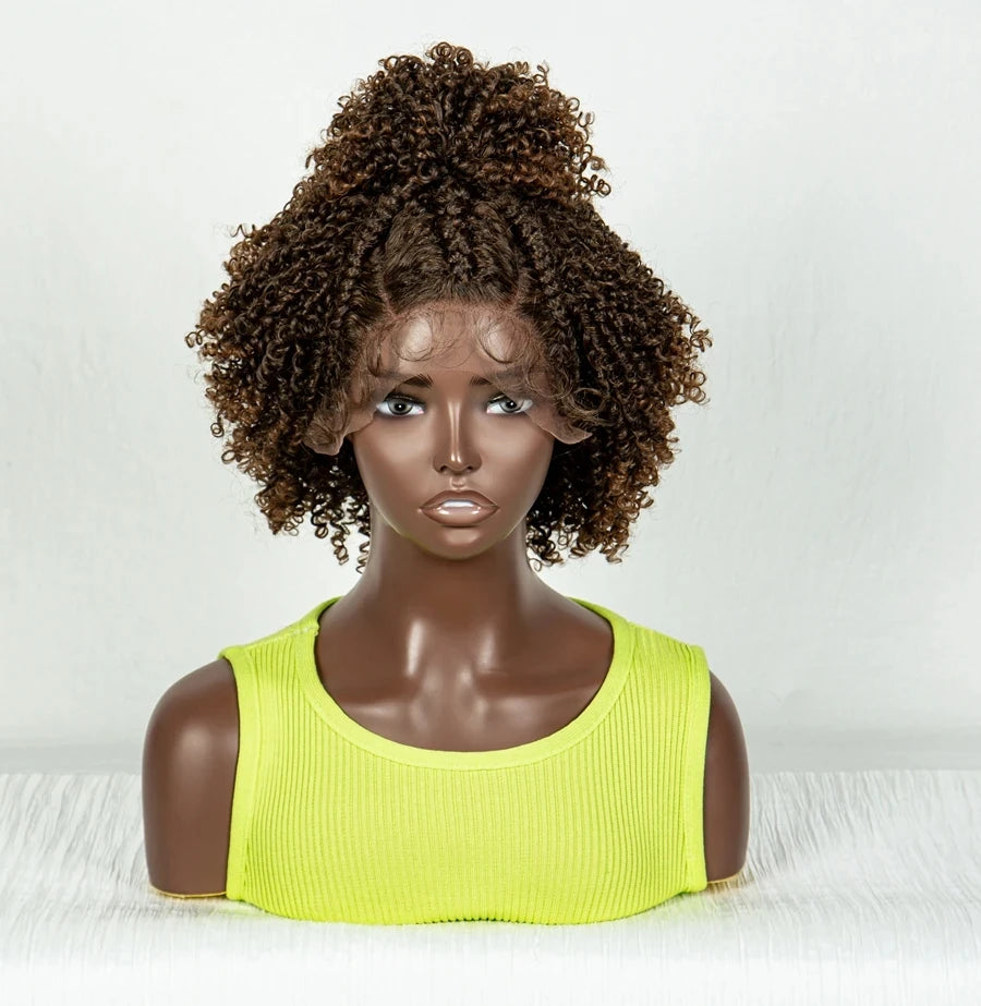 Short Afro Curly Knotless Braids Wig | Lace Front | Baby Hair Luxegan