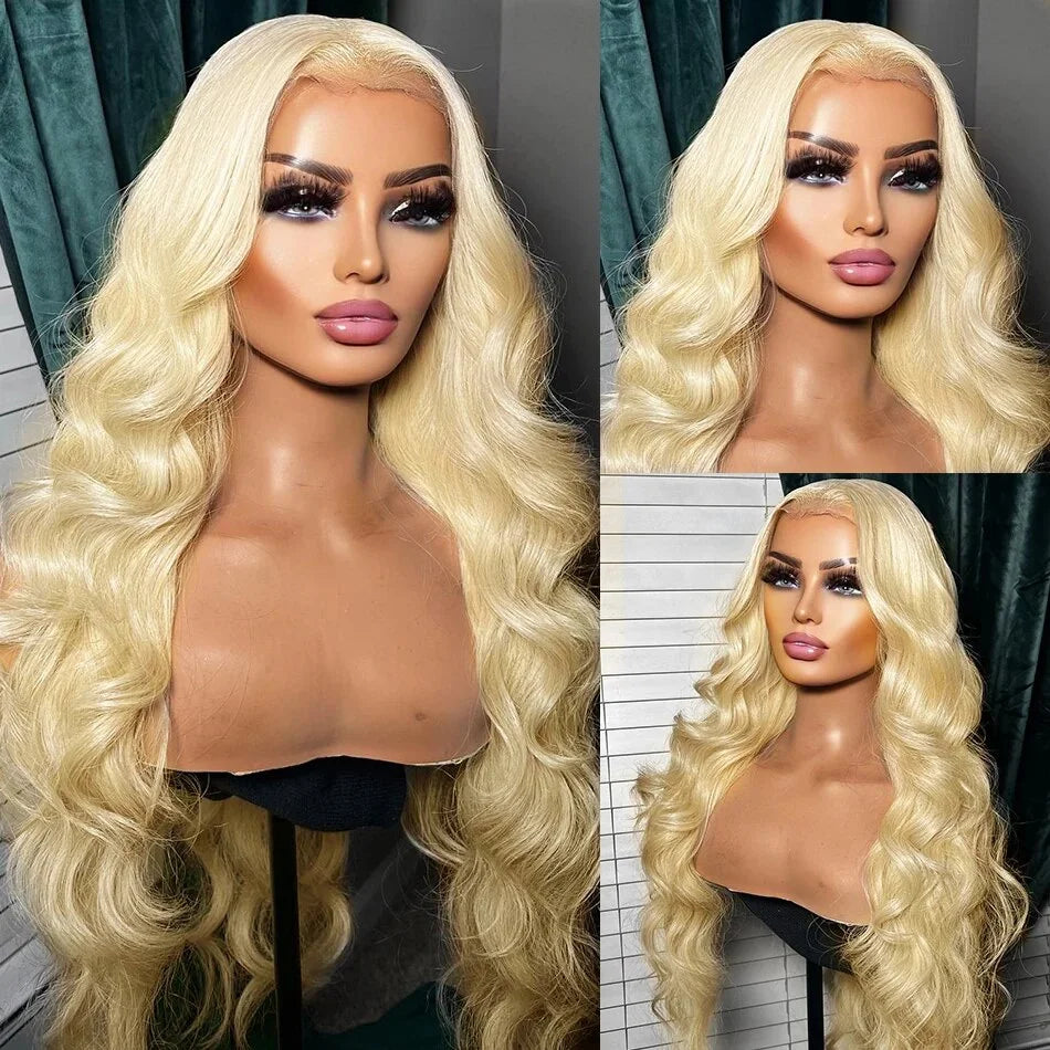 250% Density 30/40 Inch 613 Honey Blonde Body Wave 13x6 HD Transparent Lace Frontal Wigs Brazilian Remy Human Hair