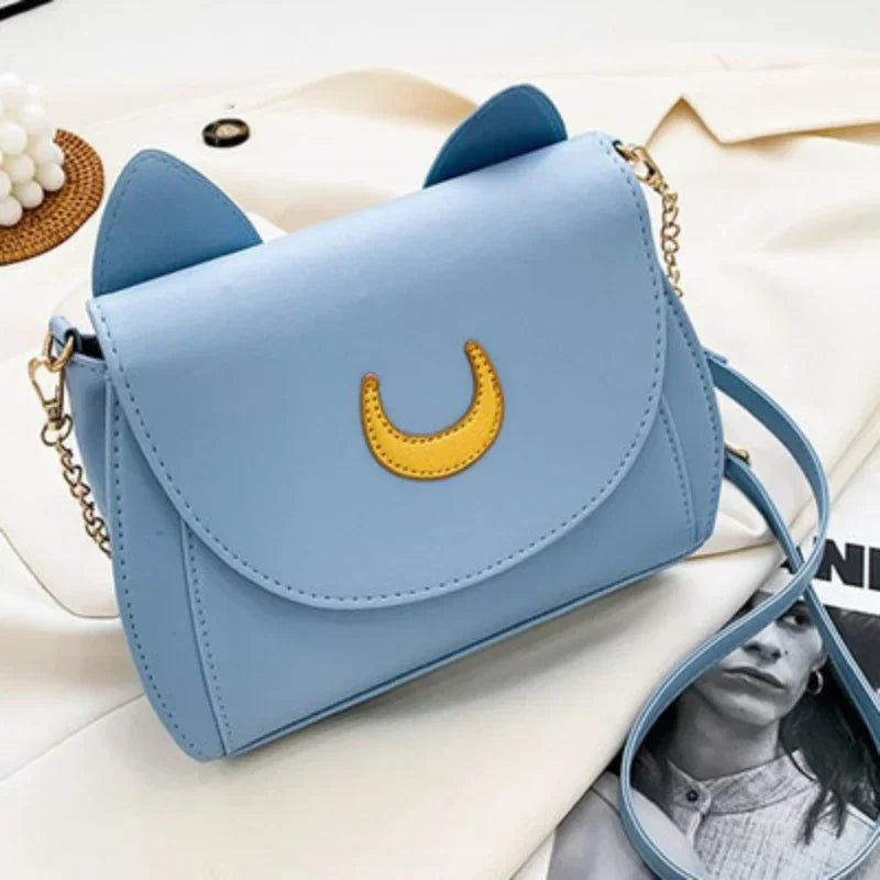 Sailor Moon Inspired Luna Cat Bag | Sophisticated PU Leather Square Shoulder Purse | Elegant Black Chain-Strap Messenger | "Dignified" Soft Crossbody for Versatile Fashion Styling Luxegan