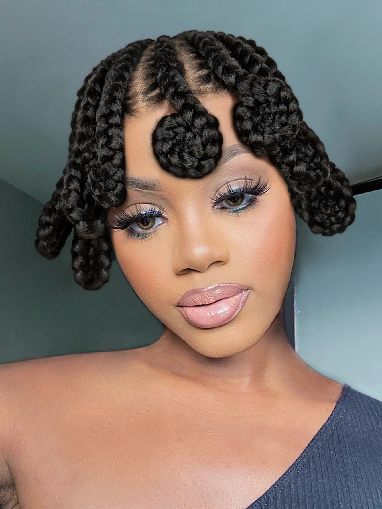 Short Bantu Knot Braided Wig | Full Lace | Synthetic Hair | Baby Hairs | Transparent Lace | Cute Braids Wig for Women