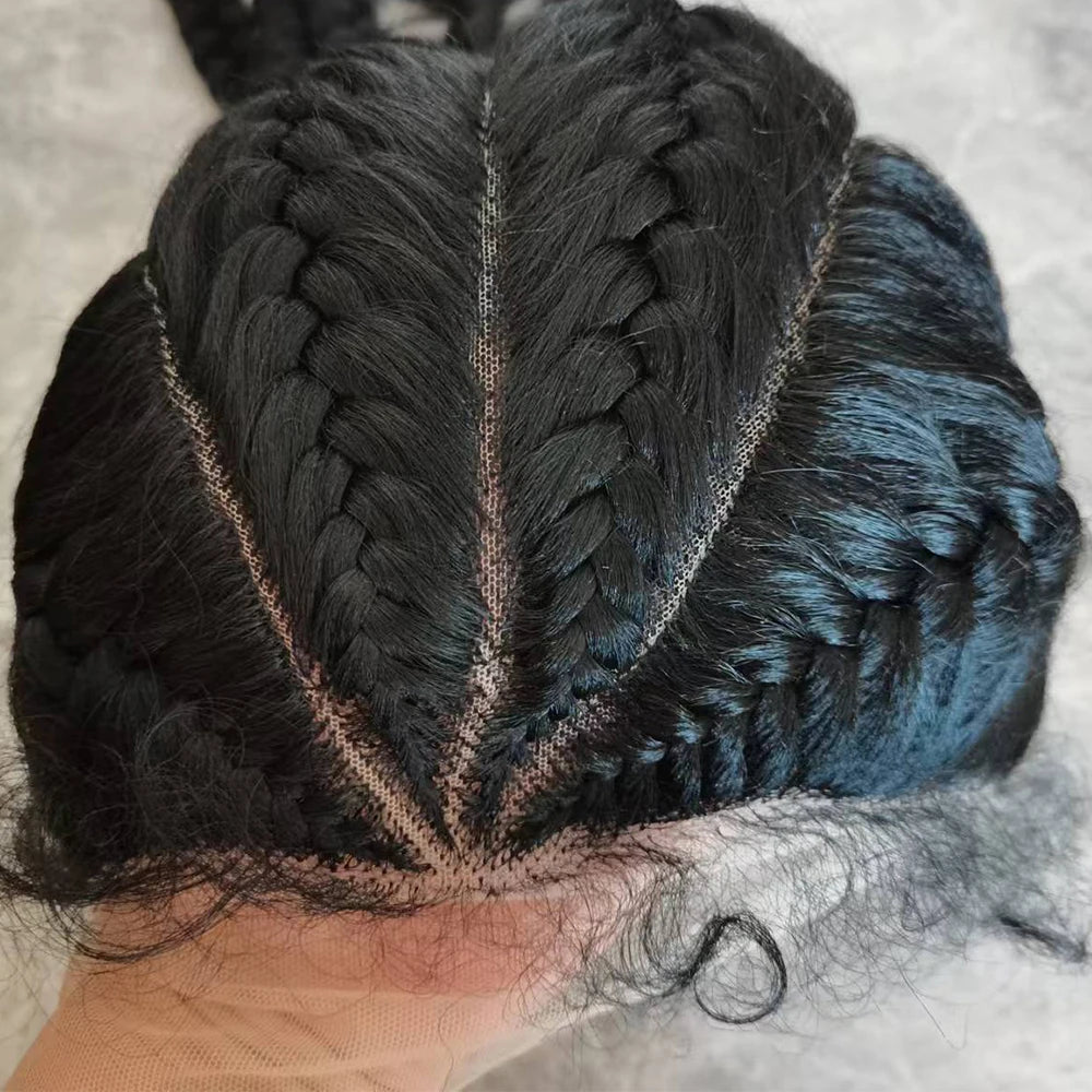 Long Black Dutch Braids Wig | Lace Front | Human Hair Blend | Cornrow Accents | Daily Wig Luxegan