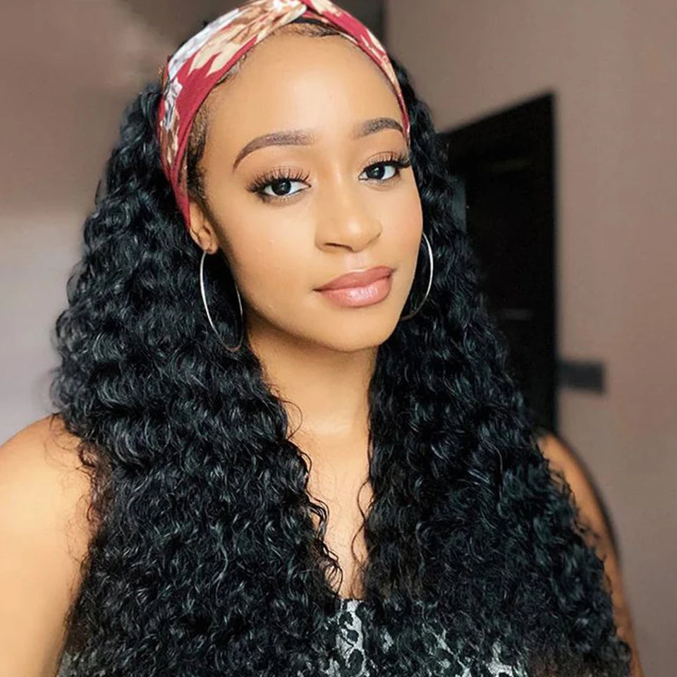 Peruvian Jerry Curly Headband Wig | 180% Density Glueless Remy Human Hair Luxegan