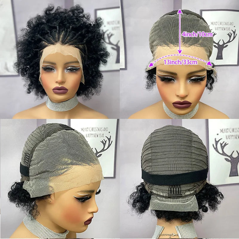 8" Short Afro Curly Braids Wig | 13x4 Lace Front Human Hair Wig | Beginner Friendly