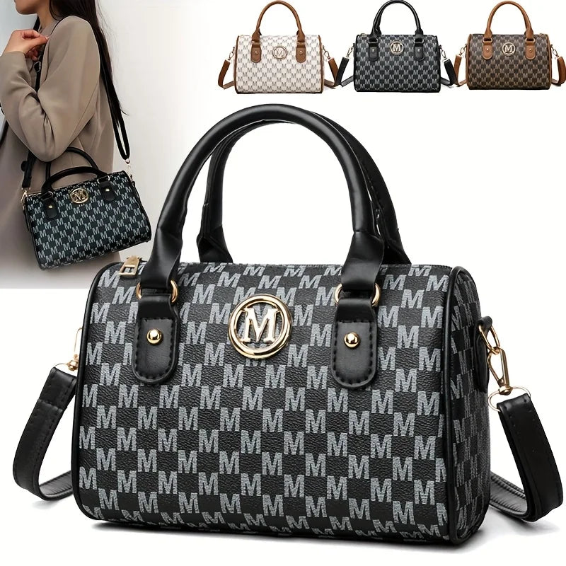 Vintage PU Leather Alphabet Bag | Golden "M" Logo Crossbody Purse Luxegan
