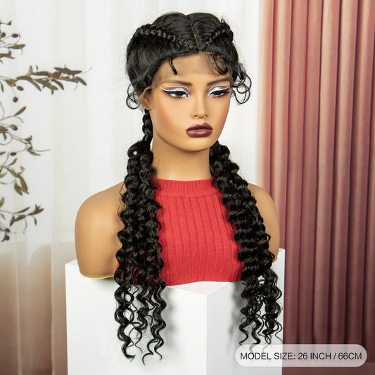 Curly Cornrow Twist Braids Wig | 13x1 T Part Lace | Water Wave | Black Women Luxegan