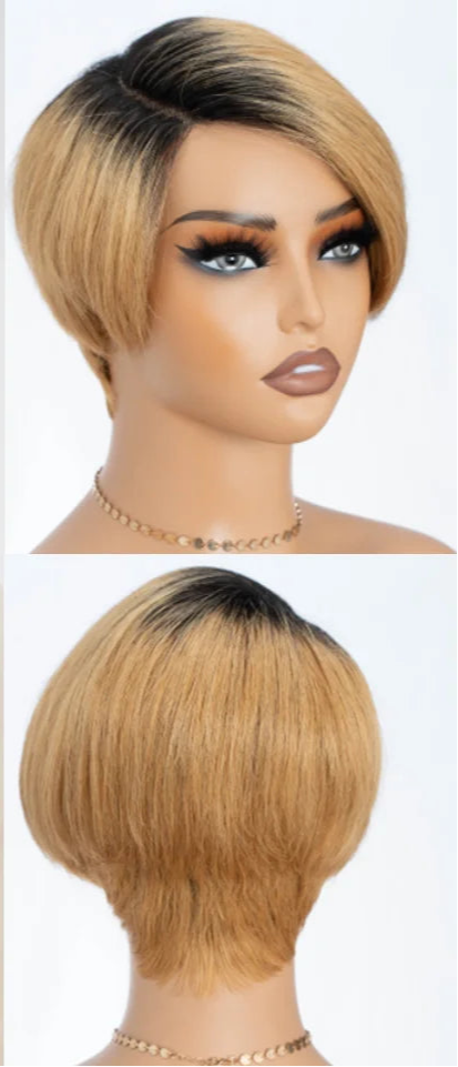 Rebecca Ombre Blonde 613 Pixie Bob Wig | HD Transparent T-Part Lace Front Luxegan