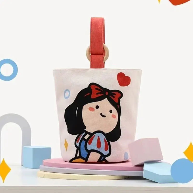Disney Cartoon Canvas Bucket Bag | Casual Shoulder Bag Large Capacity Outing Shopping Bag | Women Sweet Cute Handbag Lunch Bag
