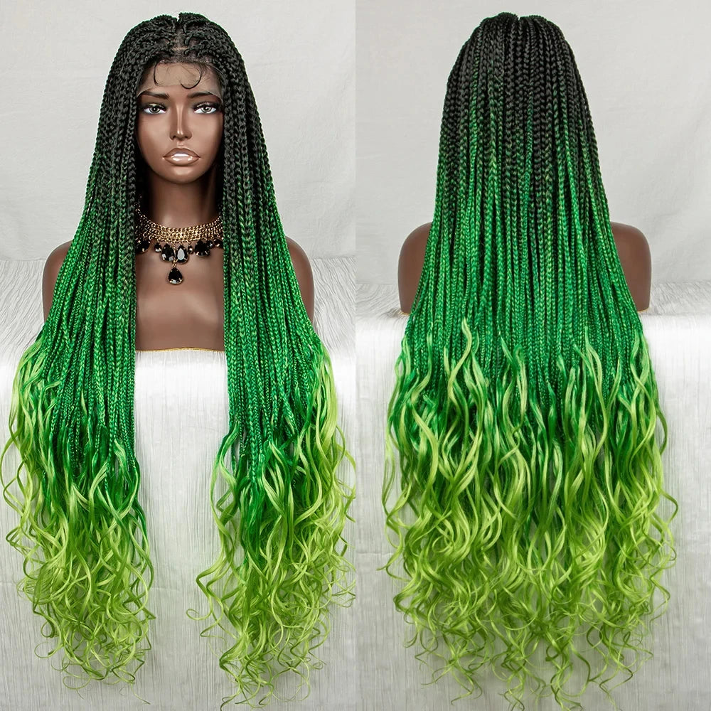 36" Water Wave Braided Wig | Lace Front | Baby Hair | Long Braids Luxegan