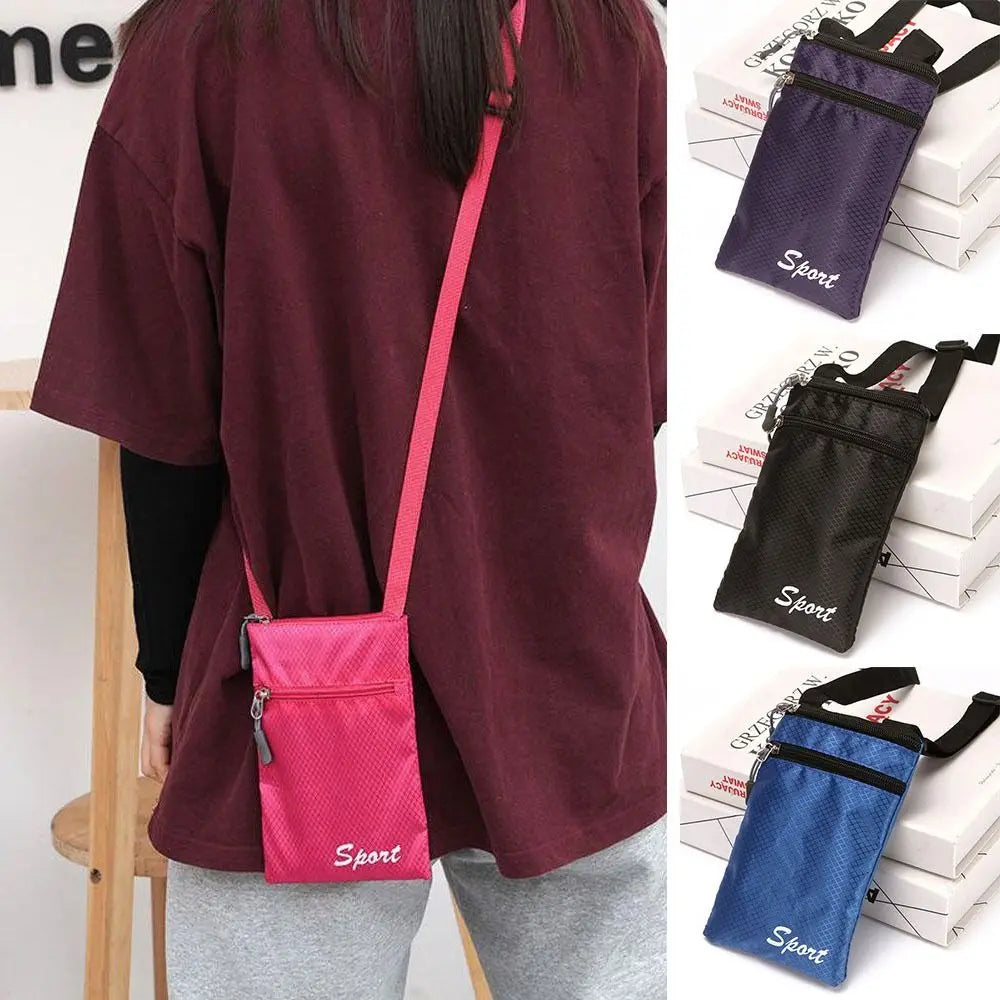 Fashionable Solid Color Phone Bag | Simple Square Oxford Crossbody | Unisex Outdoor Hanging Messenger & Coin Purse with Letter Detail Luxegan