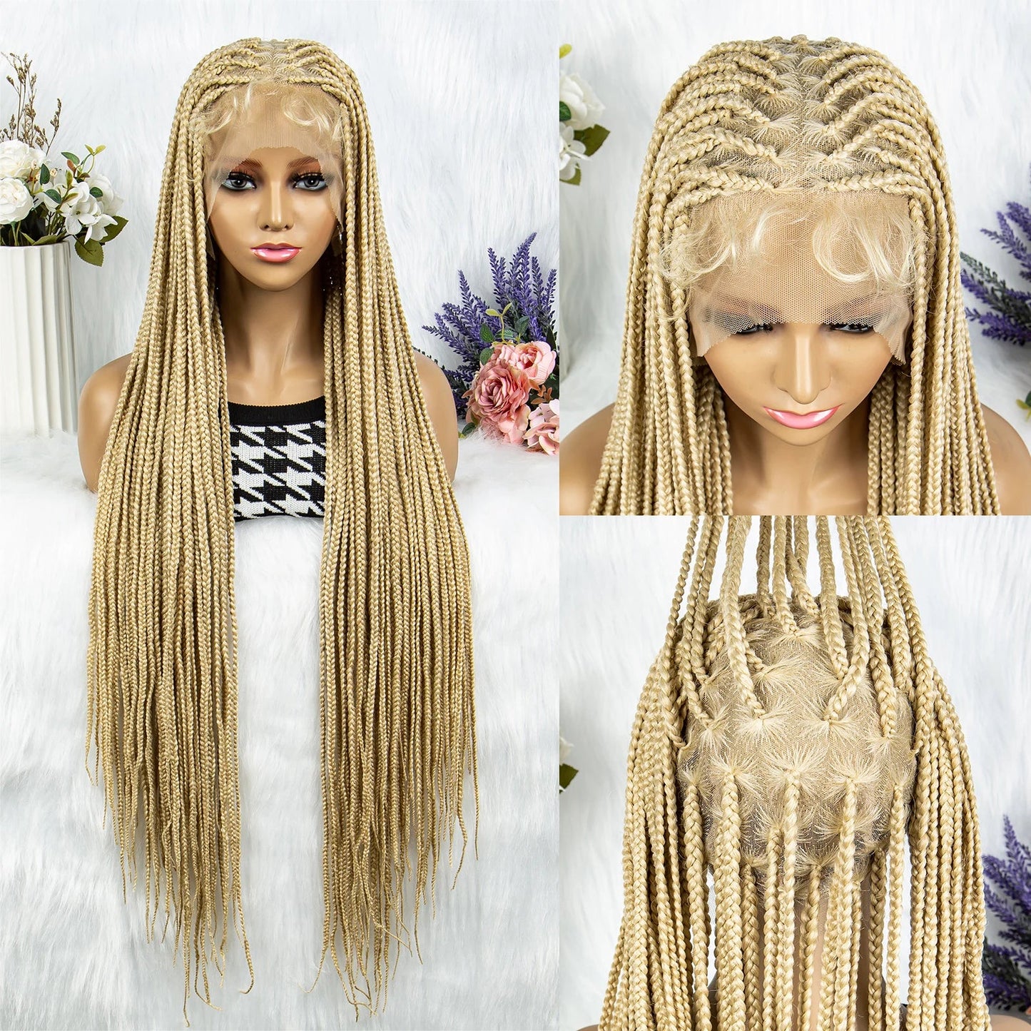 613 Blonde HD Full Lace Braided Wig | Knotless Box & Cornrows | Crochet Braids | Synthetic Luxegan