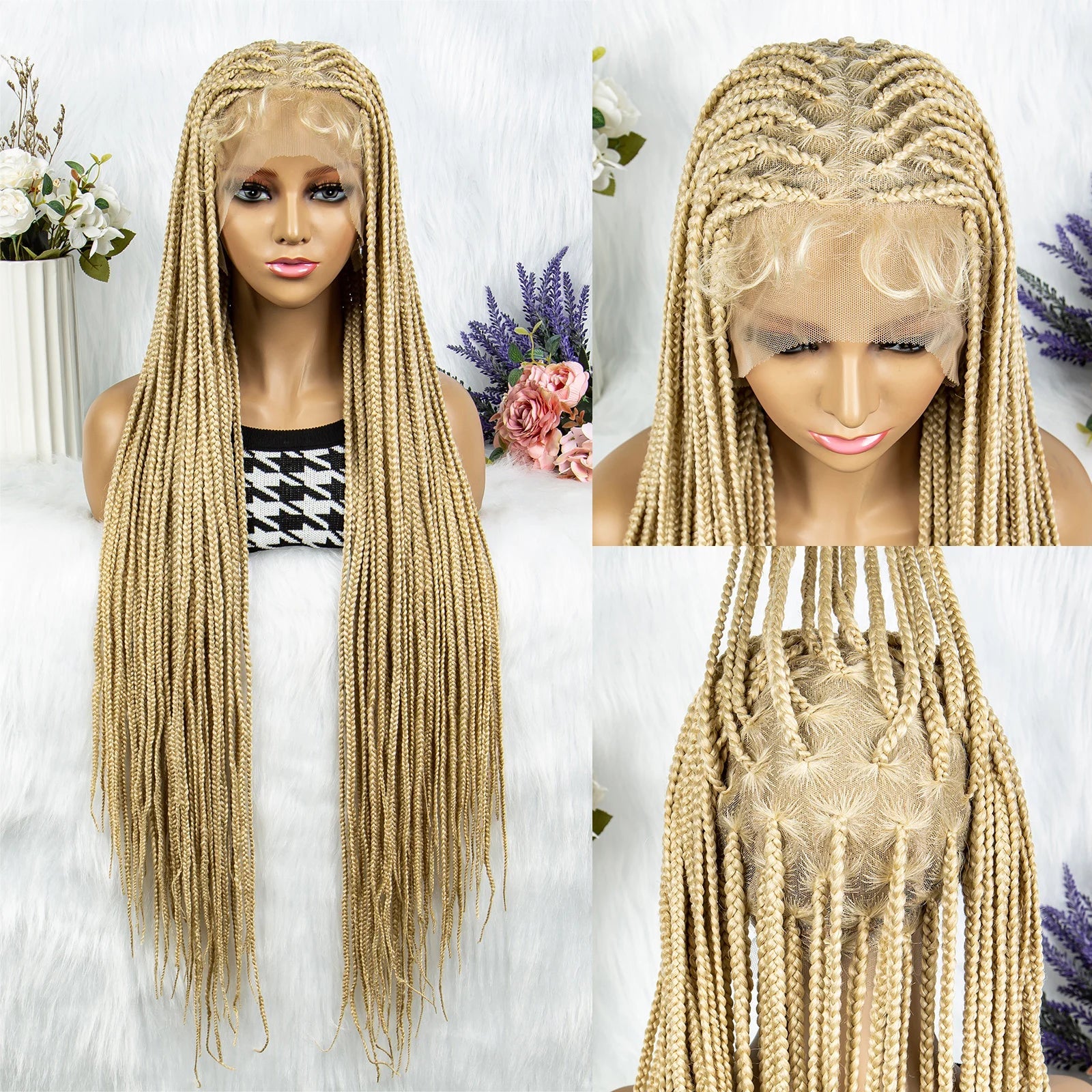613 Blonde HD Full Lace Braided Wig | Knotless Box & Cornrows | Crochet Braids | Synthetic Luxegan