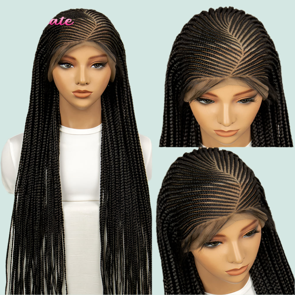 360 Lace Box Braided Wig | Cornrow Braids | Kanekalon Synthetic Hair | Natural Baby Hair