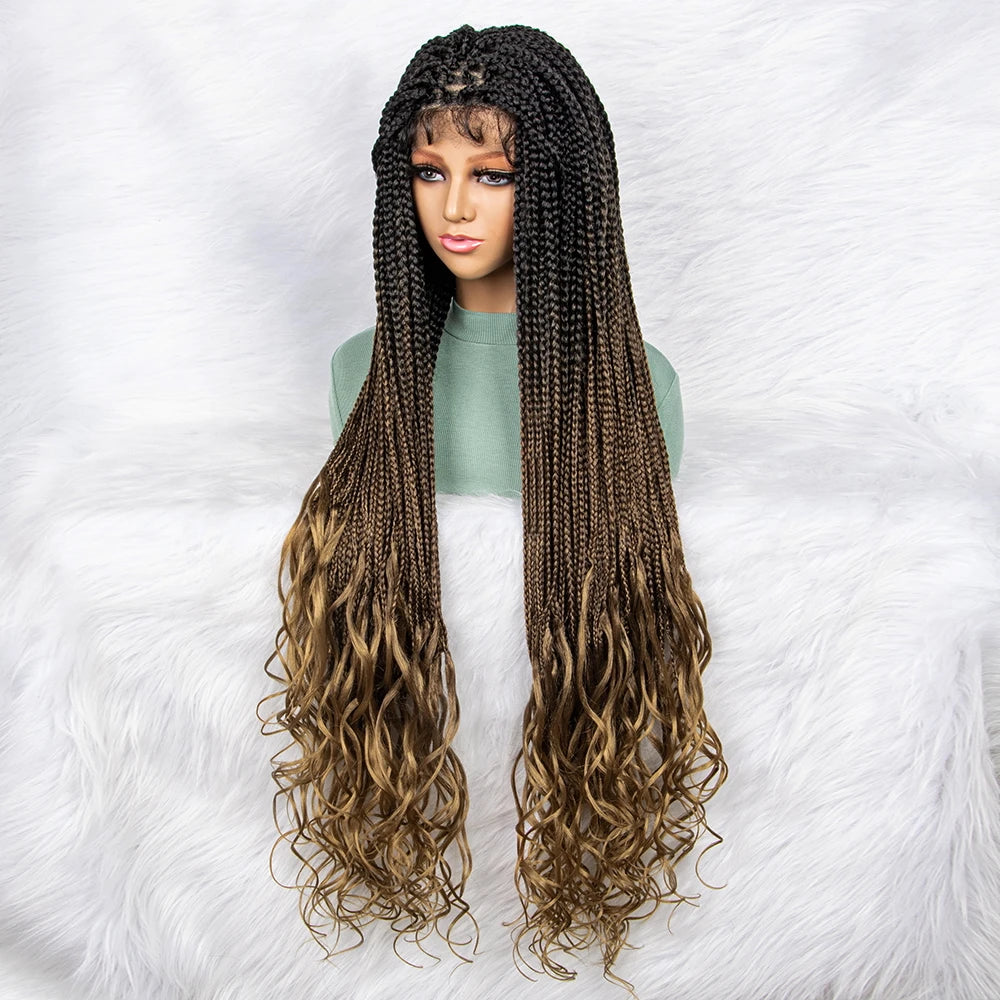 Gradient Water Wave Knotless Box Braids Wig | 9x6 Lace Front | Baby Hair Luxegan