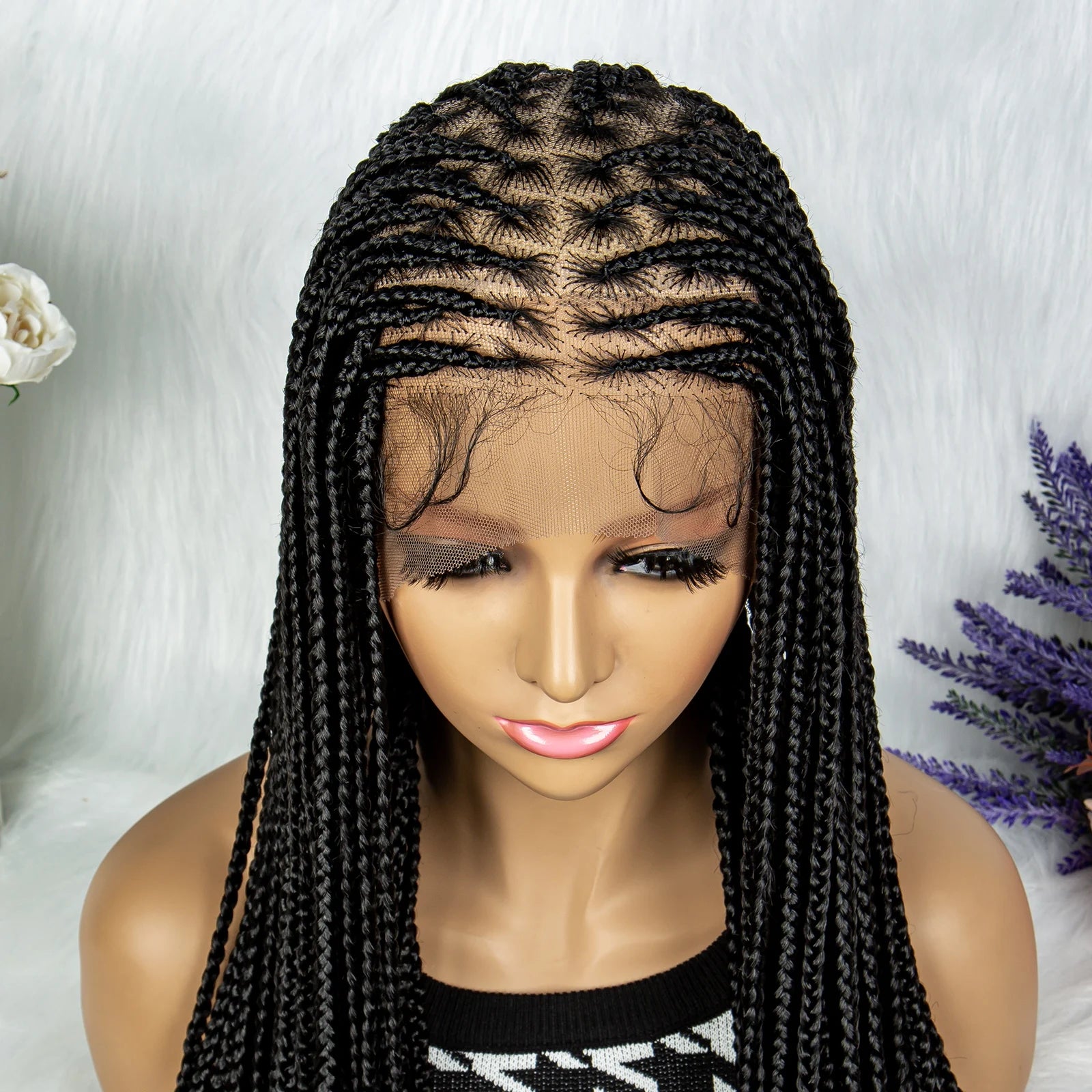 HD Full Lace Knotless Box & Cornrow Braided Wig | Transparent Lace | Synthetic Crochet Braids for Black Women Luxegan