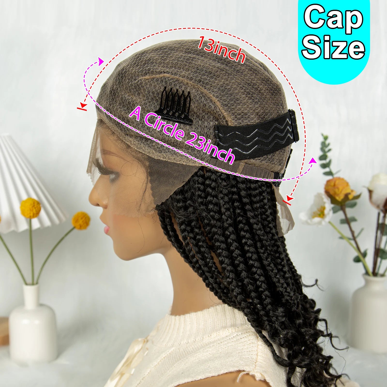 KIMA Short Box Braids Wig | Full Lace Top Cornrows & Curly Ends Luxegan
