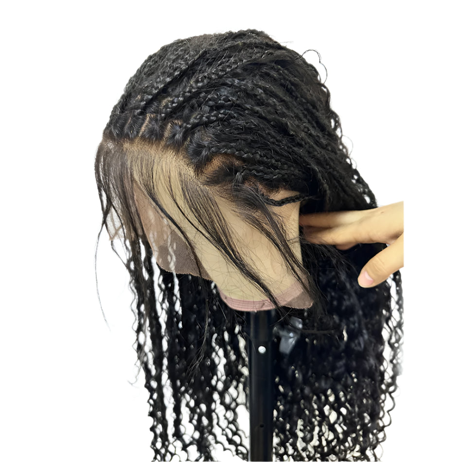 HD Full Lace Boho Box Braids Wig | Human Hair Curly Ends | 300% Density | Brazilian Remy Hair