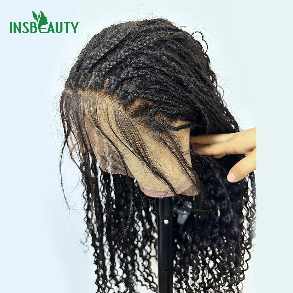 HD Lace Boho Knotless Braids Wig | Human Hair Curly Ends | 300 Density | 26" Luxegan