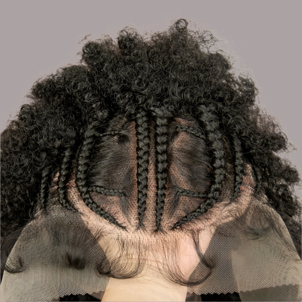 8" Afro Kinky Curly Short Braided Wig | Full Lace Knotless Braids | Synthetic Kanekalon Hair