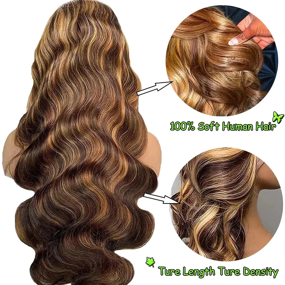 Highlight Ombre 4/27 Lace Front Wig | Honey Blonde Body Wave | Pre-Plucked Baby Hair | HD Lace | 200% Density