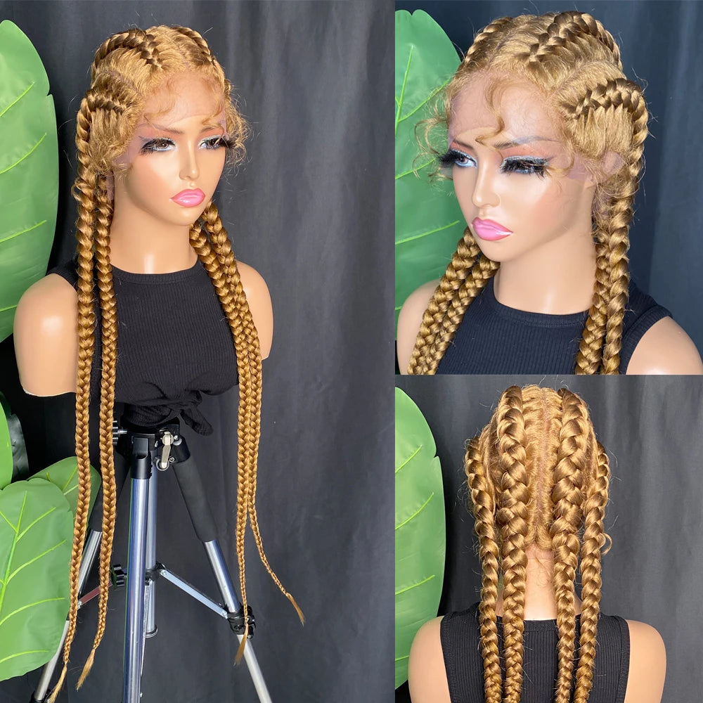 34" Blonde 4x Braids Wig | Double Dutch Cornrows & Twist Braids | Baby Hair | Synthetic Luxegan
